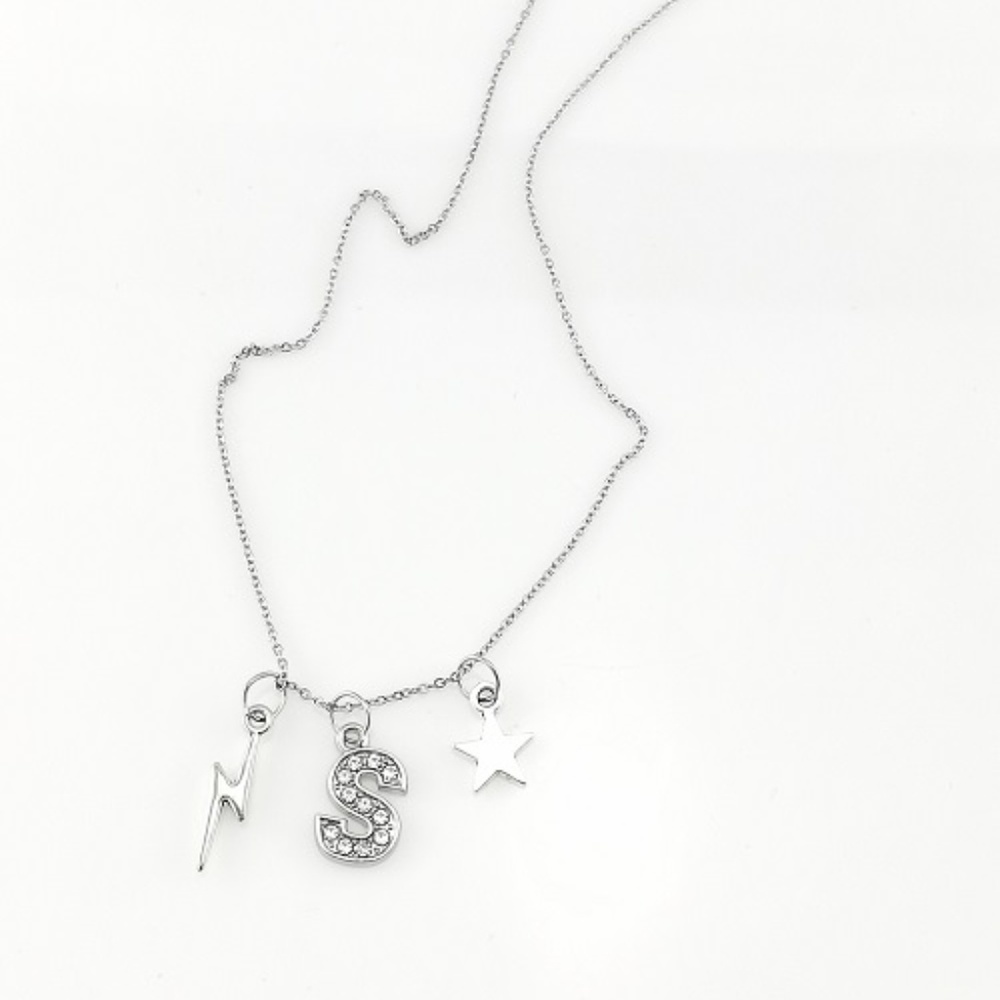 Lightning Bolt Necklace With Crystal Lettering